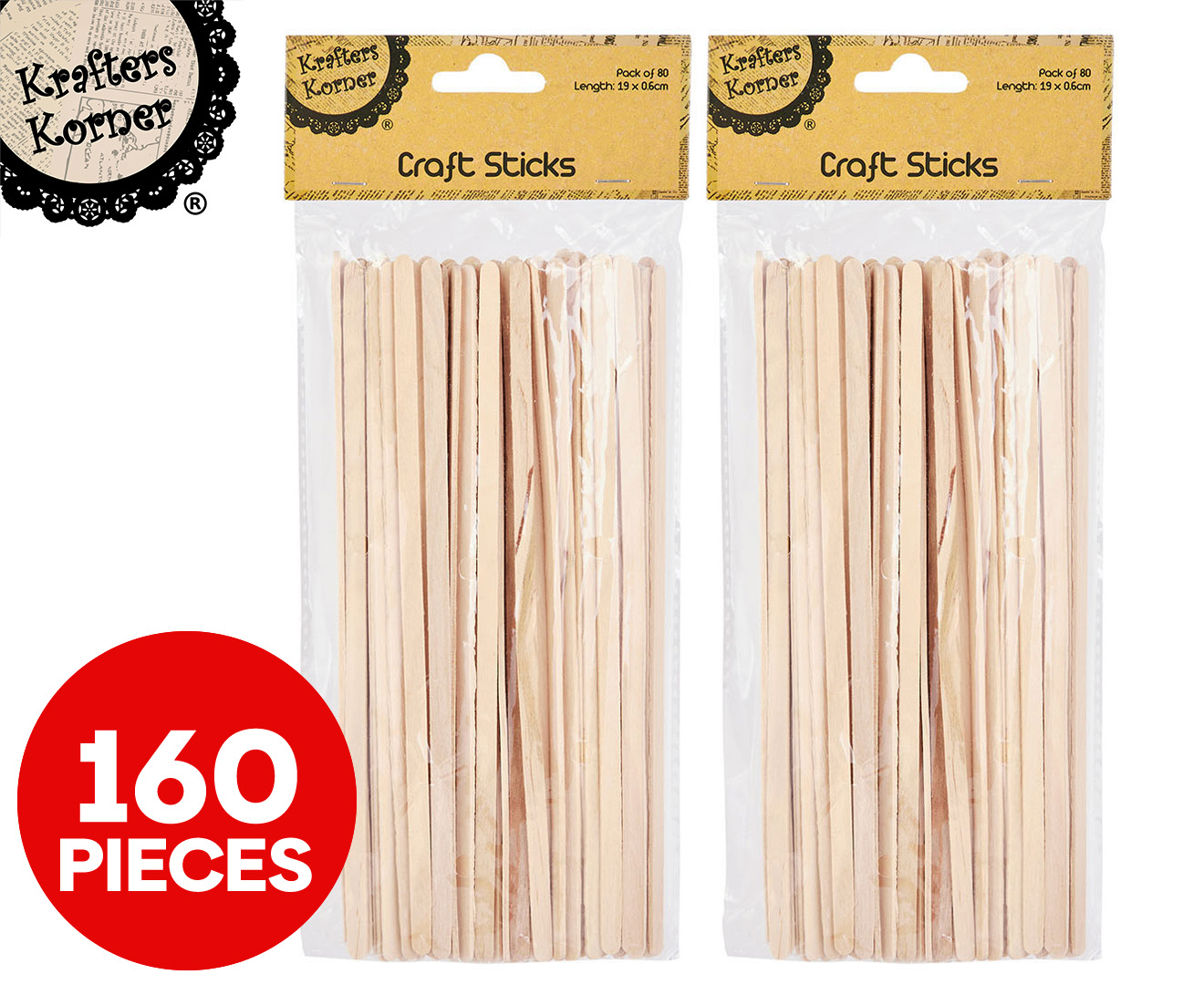 2 x Krafters Korner 19x0.6cm Thin Craft Sticks 80-Pack