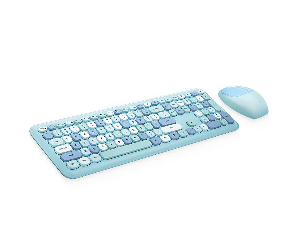 Ymall Wireless Keyboard and Mouse Combo 2.4GHz Full-Size Compact with Numeric Keypad for Laptop/PC - Round Keycaps (Blue)