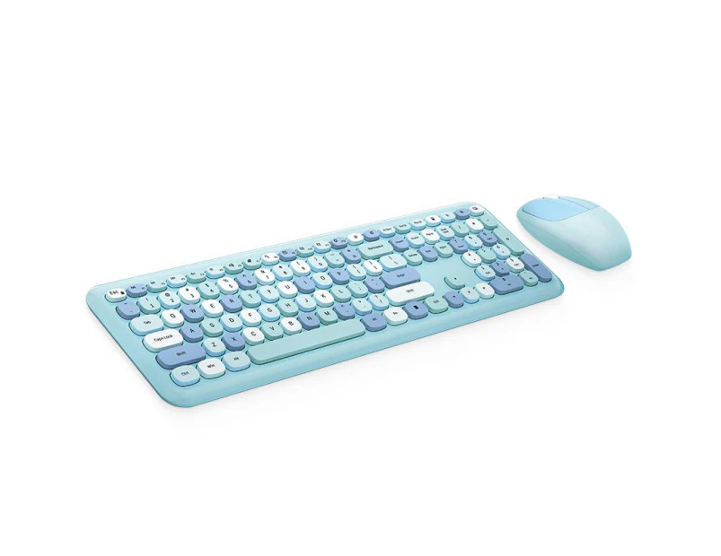 Ymall Wireless Keyboard and Mouse Combo 2.4GHz Full-Size Compact with Numeric Keypad for Laptop/PC - Round Keycaps (Blue)