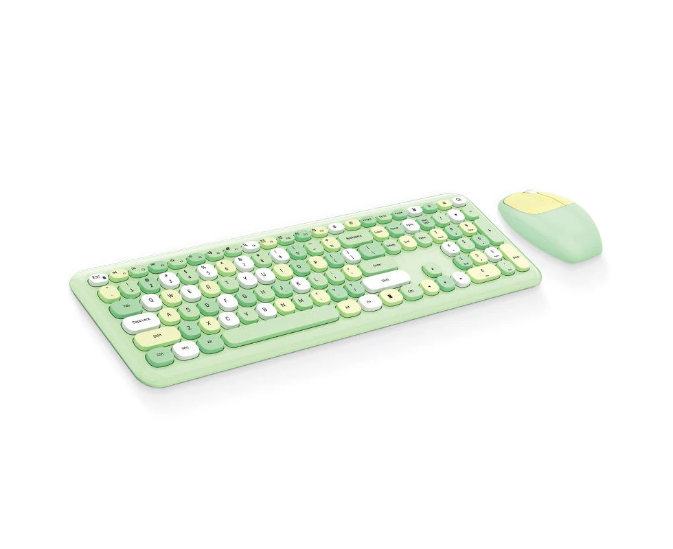 Ymall Wireless Keyboard and Mouse Combo 2.4GHz Full-Size Compact with Numeric Keypad for Laptop/PC - Round Keycaps (Green)