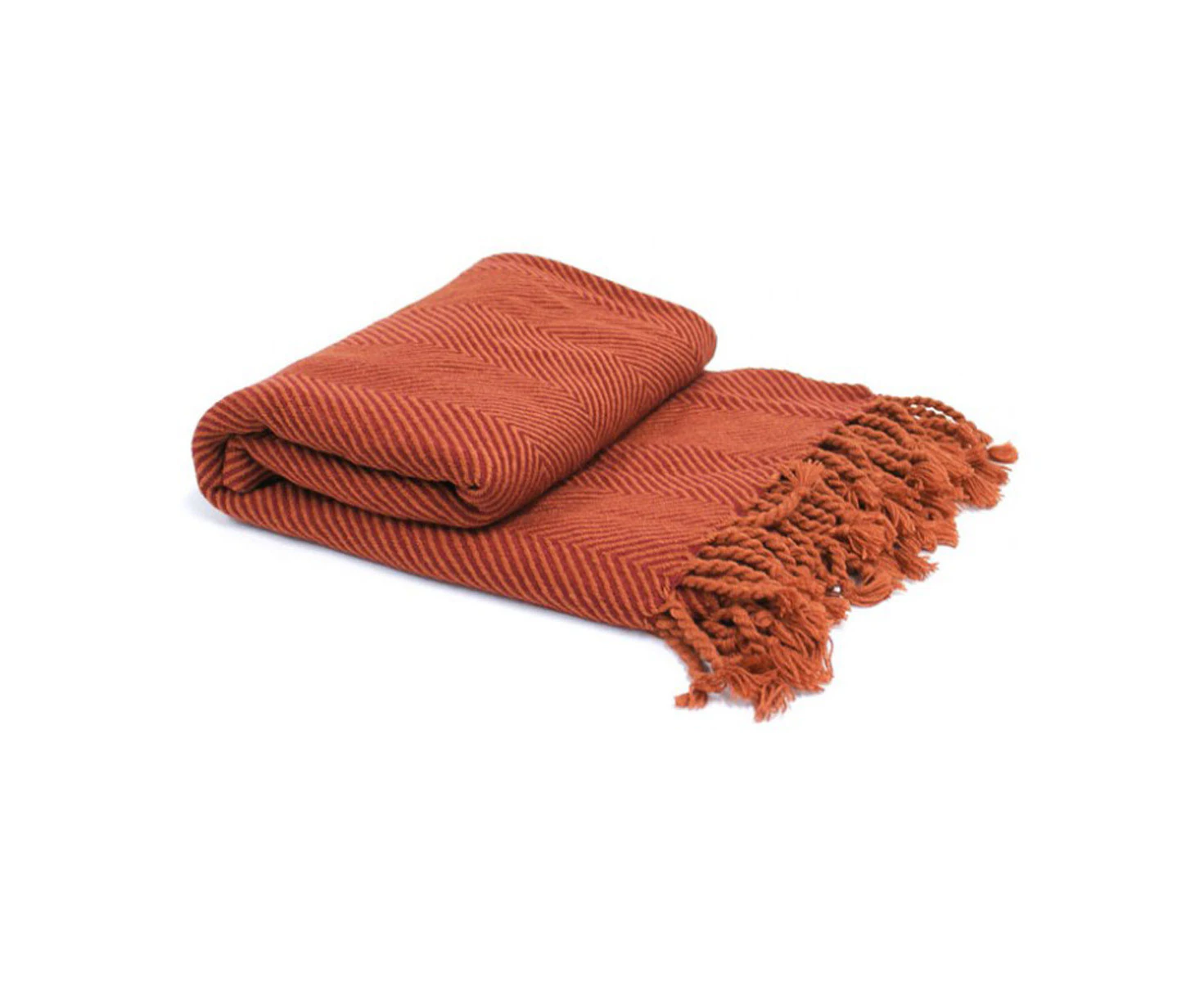 Herringbone Acrylic Throw with Fringe 130 x 180 +10 cm - Terracotta