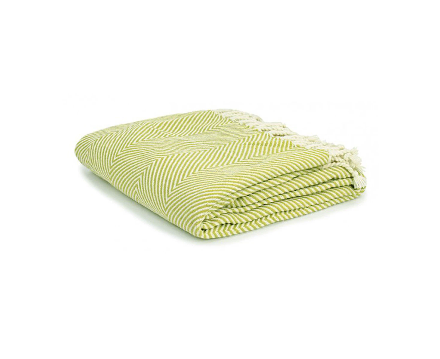 Herringbone Acrylic Throw with Fringe 130 x 180 +10 cm - Green