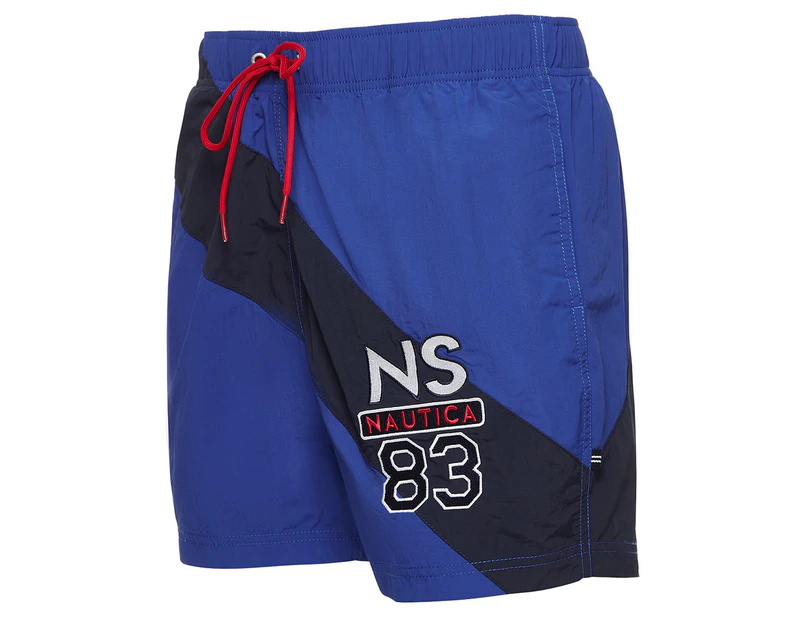Nautica Men's 16-Inch NS-83 Diagonal Logo Swim Shorts - Bright Cobalt Blue
