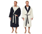 Bambury Men's Reversible Sherpa Hooded Robe - Navy/White