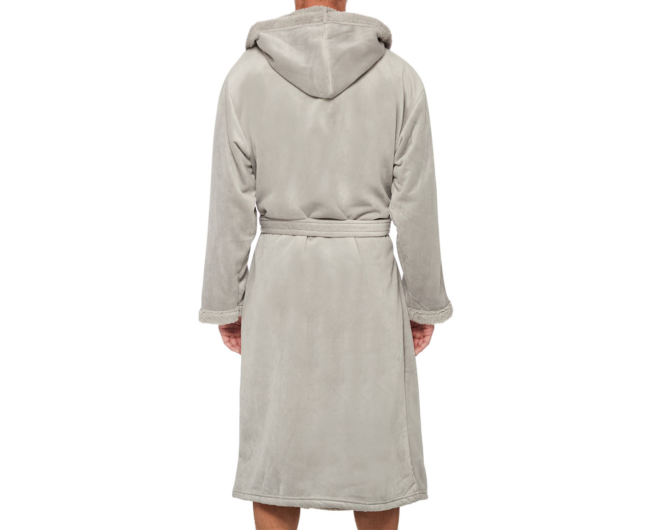 Bambury Men's Velour Sherpa Hooded Robe Silver Catch.co.nz