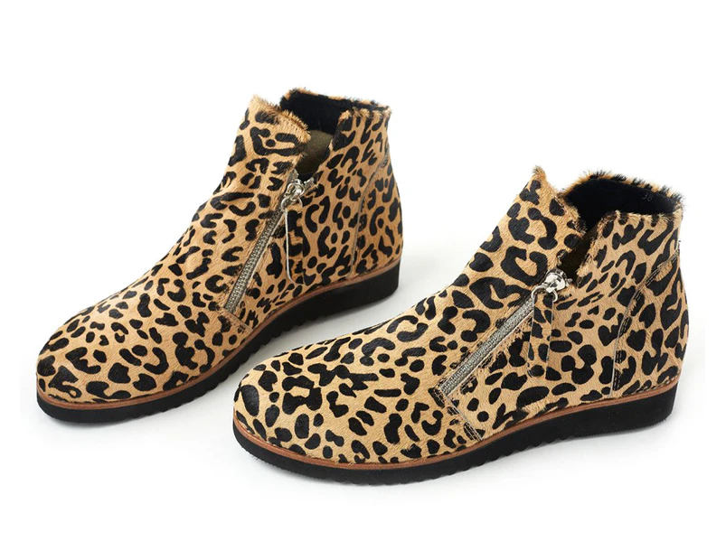 Walnut Melbourne Women's Morgan Leather Ankle Boot - Tan Leopard Pony