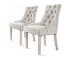 La Bella 2 Set French Provincial Dining Chair Amour Oak Fabric Studs Retro - Cream