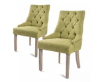 La Bella 2 Set French Provincial Dining Chair Amour Oak Fabric Studs Retro - Green