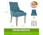 La Bella 2 Set French Provincial Dining Chair Amour Oak Fabric Studs Retro - Dark Blue