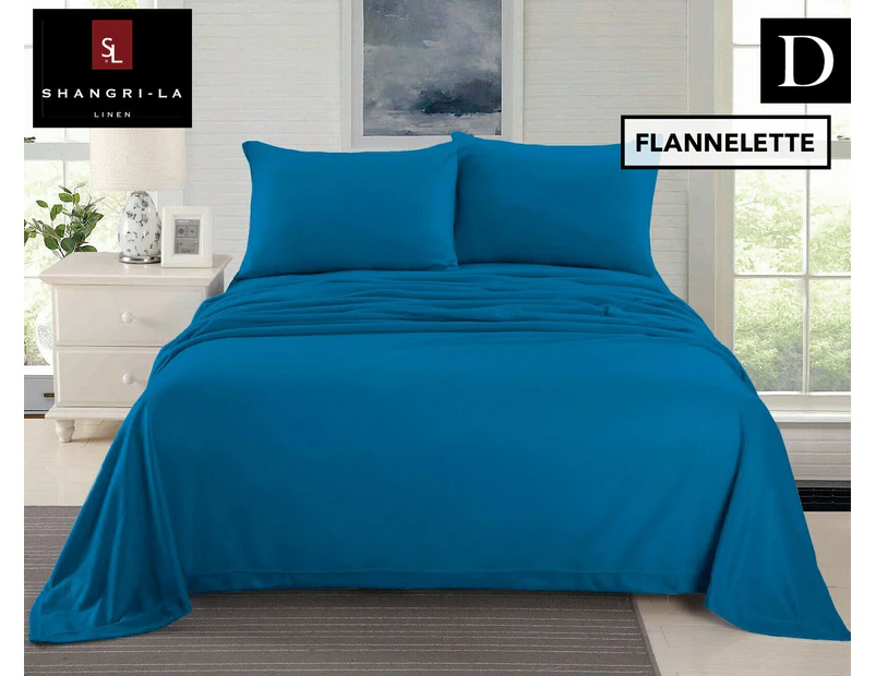 Shangri-La Cashmere Touch Flannel Double Bed Sheet Set - Royal Blue