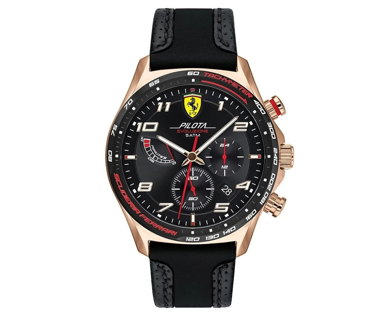 Scuderia Ferrari Men's 44mm Pilota Evo Leather & Silicone Watch - Black/Rose Gold