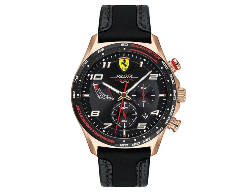 Scuderia Ferrari Men's 44mm Pilota Evo Leather & Silicone Watch - Black/Rose Gold