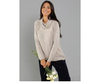 Yarra Trail Women's Cowl Neck Knit Oyster Mix
