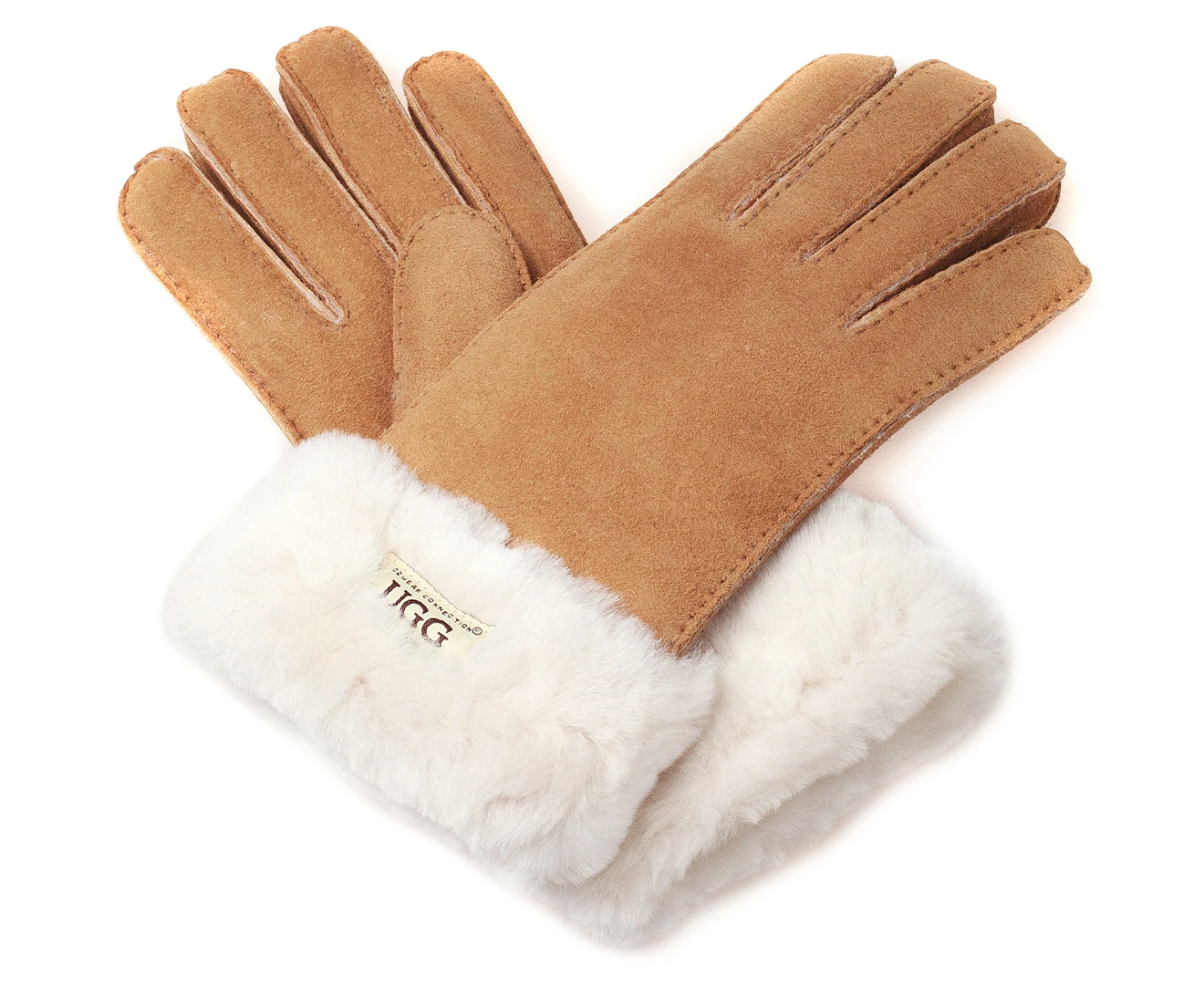 OZWEAR Connection Ugg Women's Turn Cuff Leather Gloves - Chestnut