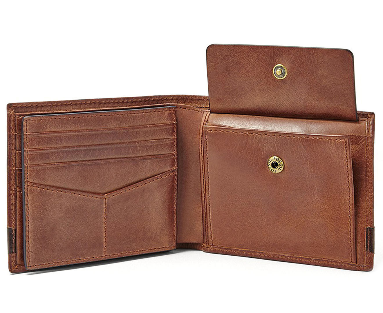 Fossil Quinn Large Coin Pocket Bifold Wallet - Brown | Catch.com.au