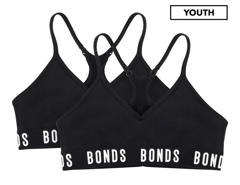 Bonds Youth Girls' Super Stretchies Racer Back Crop 2-Pack - Black
