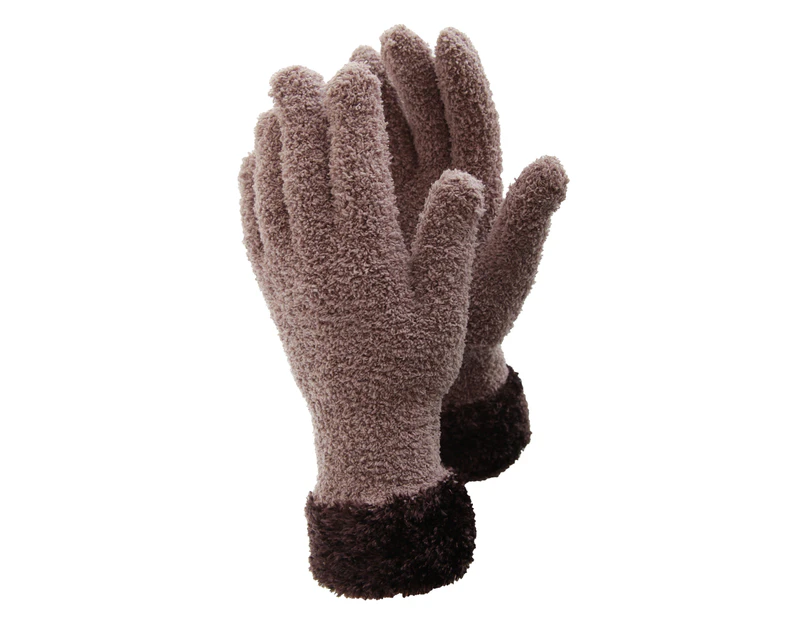 FLOSO Ladies/Womens Fluffy Extra Soft Winter Gloves With Patterned Cuff (Latte/Brown) - GL247