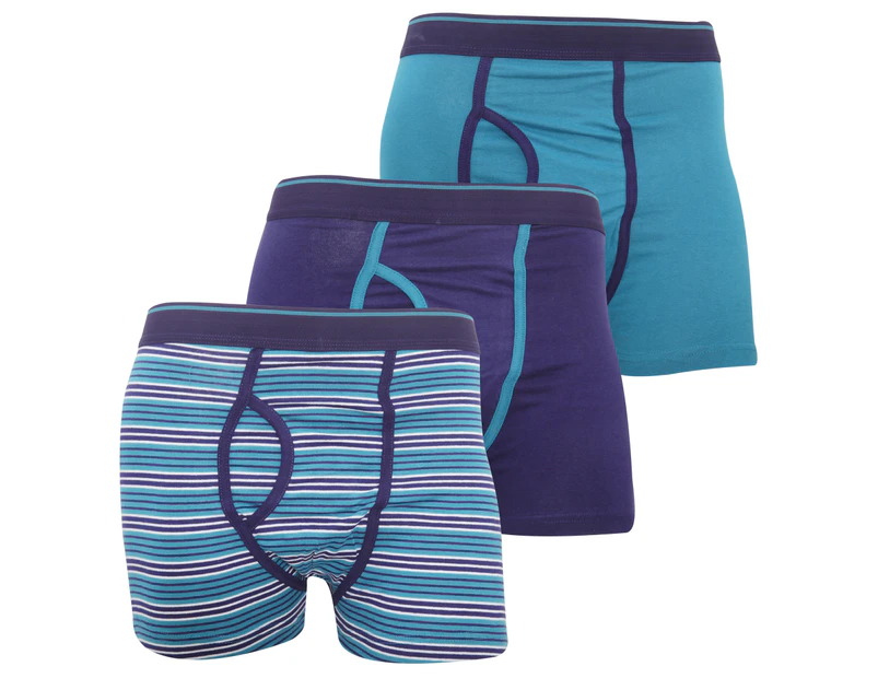 FLOSO Mens Cotton Mix Key Hole Trunks Underwear (Pack Of 3) (Teal) - MU170