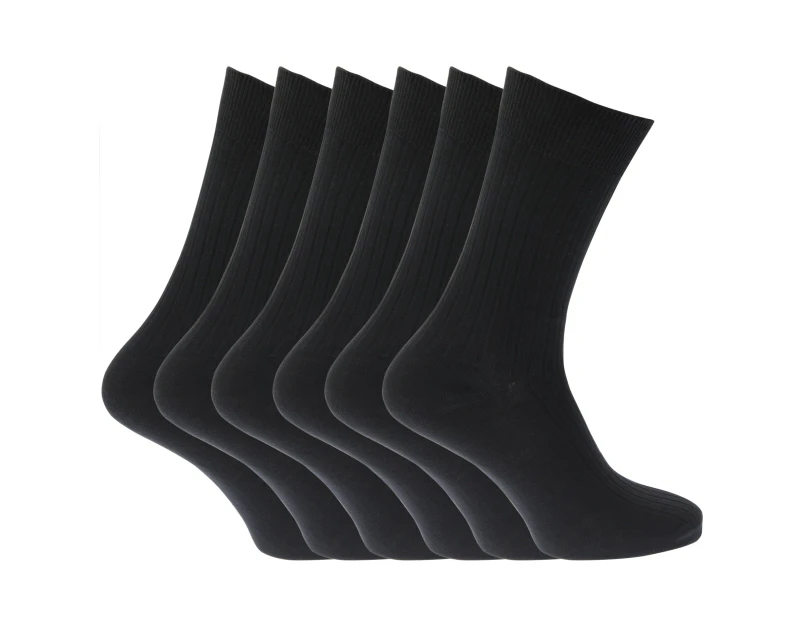 Mens 100% Cotton Ribbed Classic Socks (Pack Of 6) (Black) - MB144