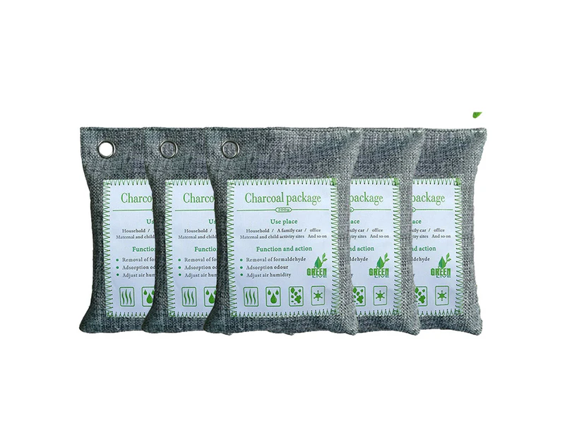 NOVBJECT 5 x 200g Air Purifying Bags Activated Bamboo Charcoal Bags for Home, Car, Shoes