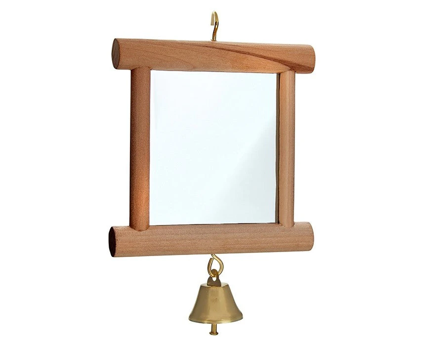 Wooden Framed Mirror With Bell Bird Toy