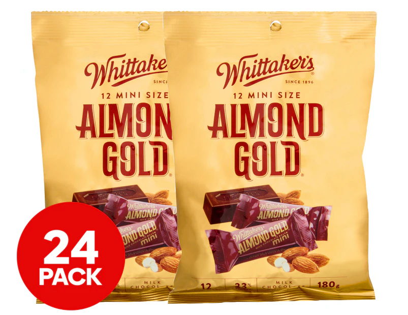 2 x 12pk Whittaker's Milk Chocolate Mini Bars Almond Gold 180g