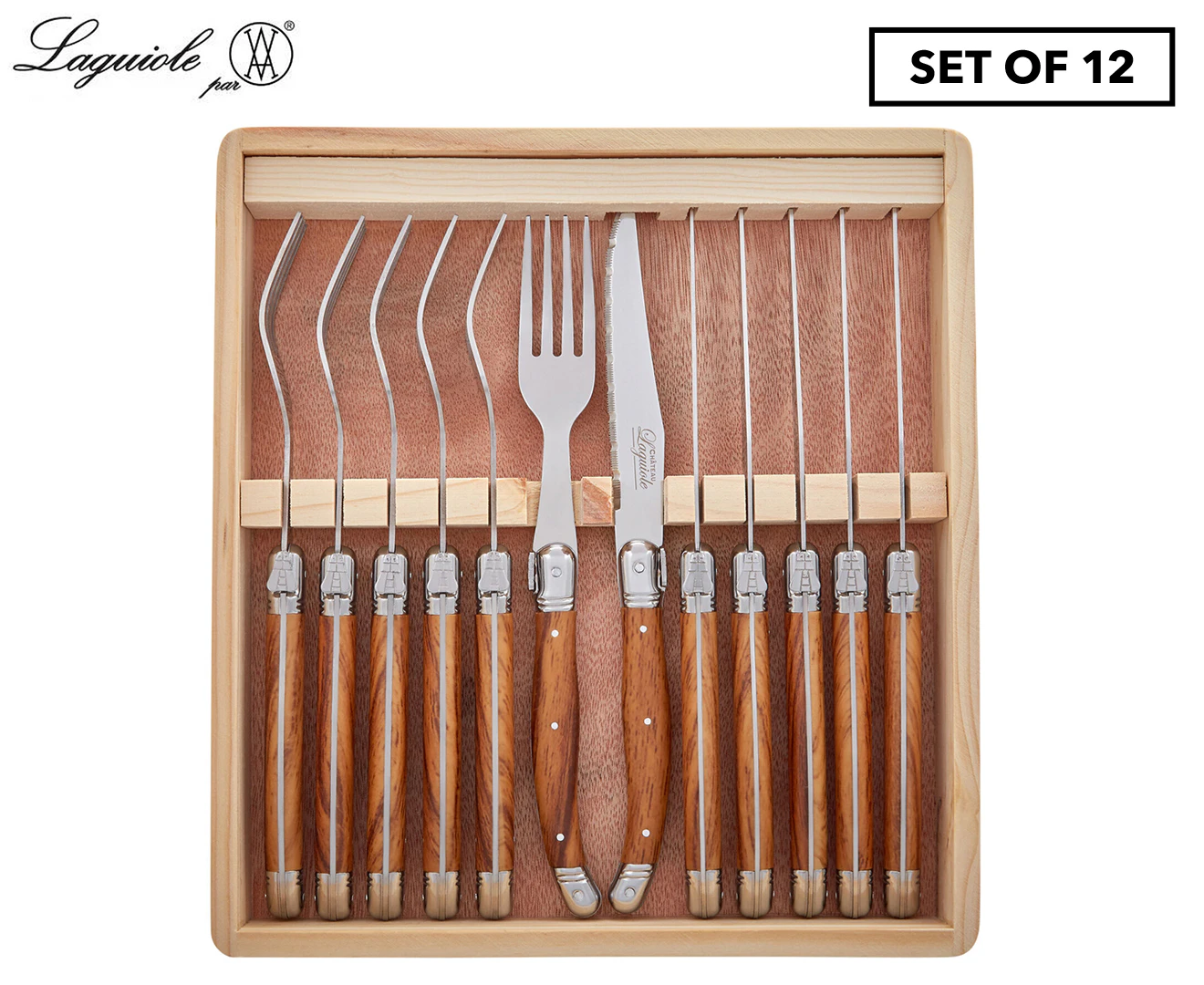 Laguiole Chateau 12-Piece Steak Knife & Fork Set - Wooden