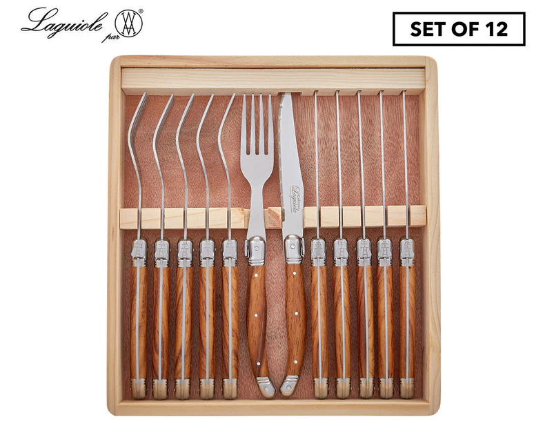 Laguiole Chateau 12-Piece Steak Knife & Fork Set - Wooden