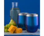 CHILLOUT LIFE Stainless Steel Wine Tumblers 2 Pack 12 oz - Double Wall Vacuum Insulated Wine Cups with Lids and Straws Set (Blue Sparkle)
