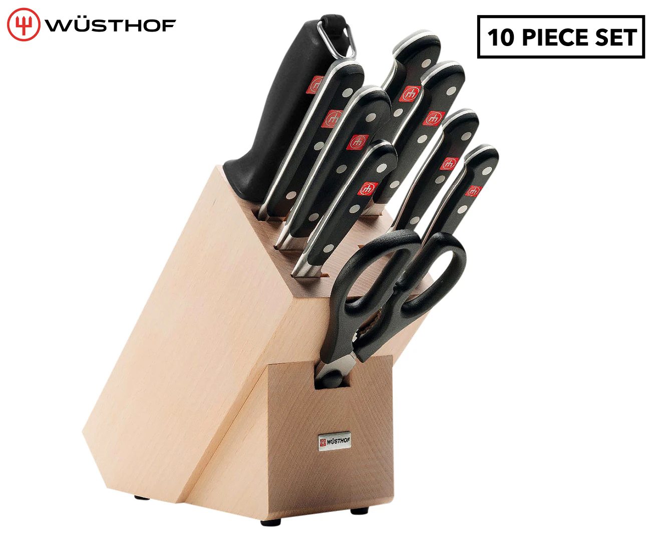 10pc Wusthof Classic Fork/Shears/Paring Knife Block Set 9-Slot Cutlery Holder