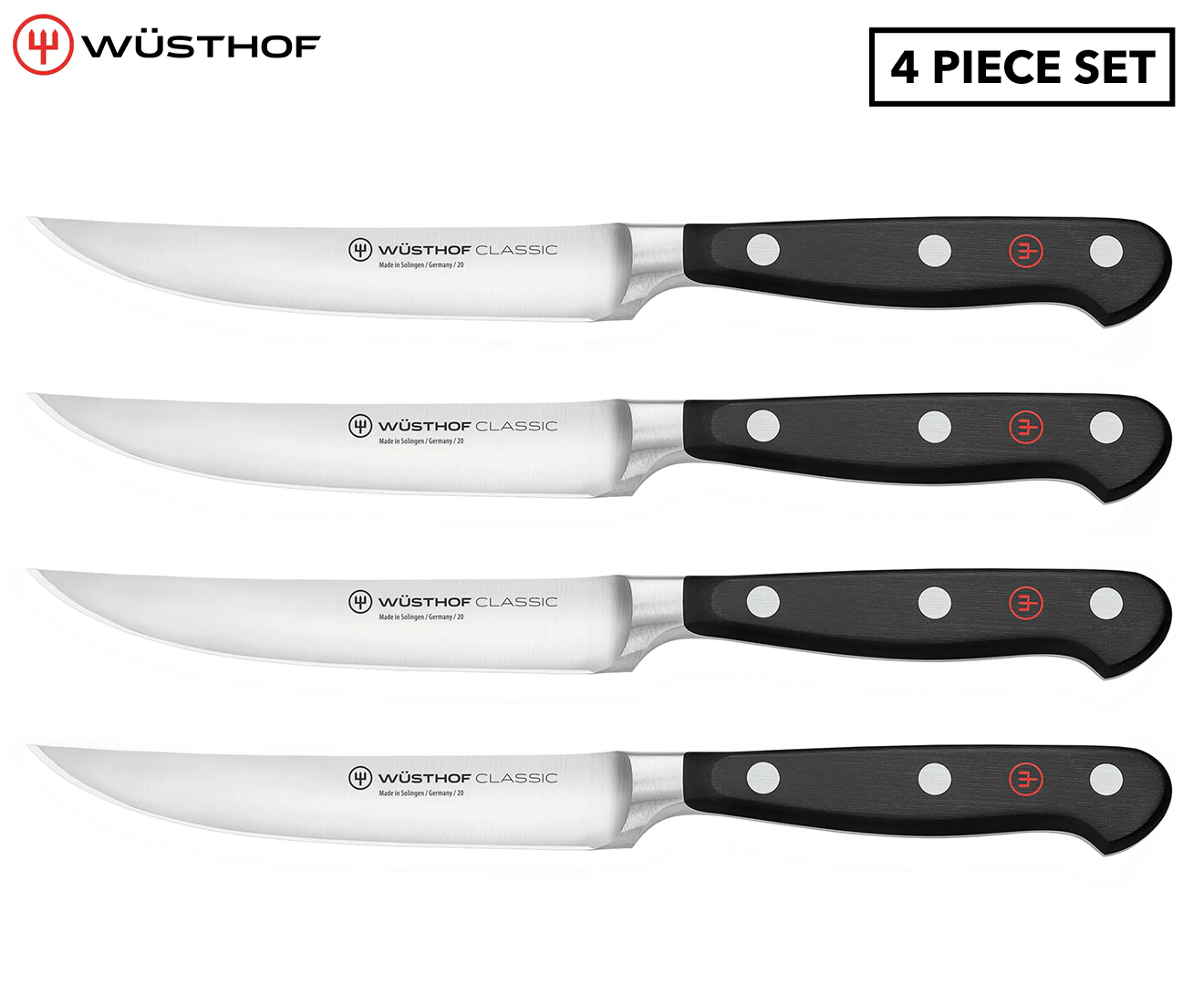 4pc Wusthof Classic Stainless Steel Steak Knife Set Kitchen 12cm Blade Black