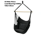 120KG Black Hanging Fabric Hammock Chair Swing + 2 Pillow Cushions Outdoor Seating Camping Garden