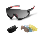 Rockbros-Polarised Sports Sunglasses with 4 Interchangeable Lens - Black