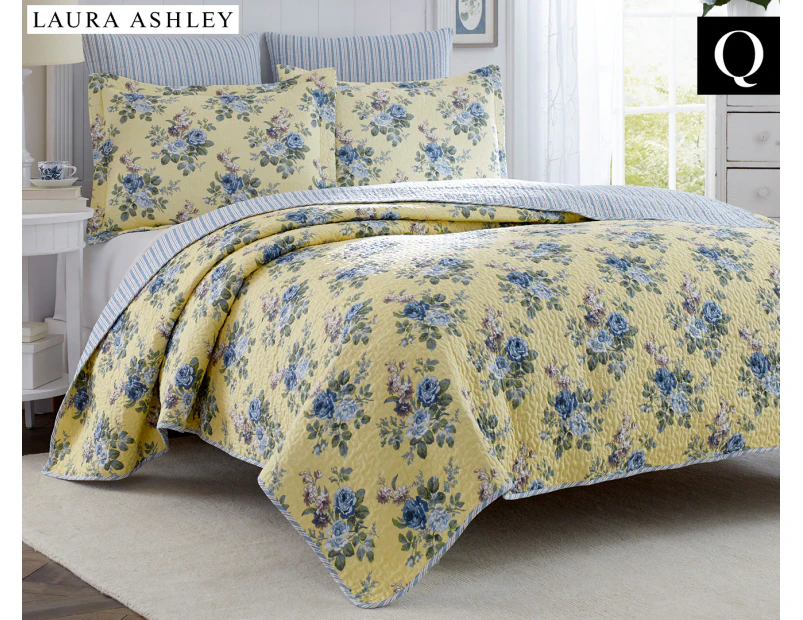 Laura Ashley Linley Printed Queen Bed Coverlet Set - Yellow