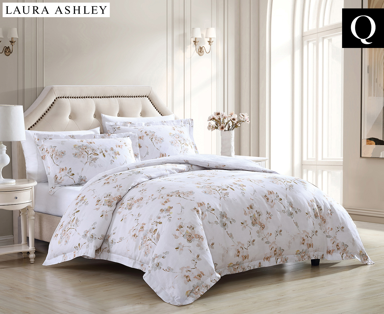 Laura Ashley Lorene Queen Bed Quilt Cover Set - Natural | Catch.co.nz