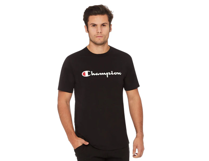 Champion Men's Script Short Sleeve Tee / T-Shirt / Tshirt - Black