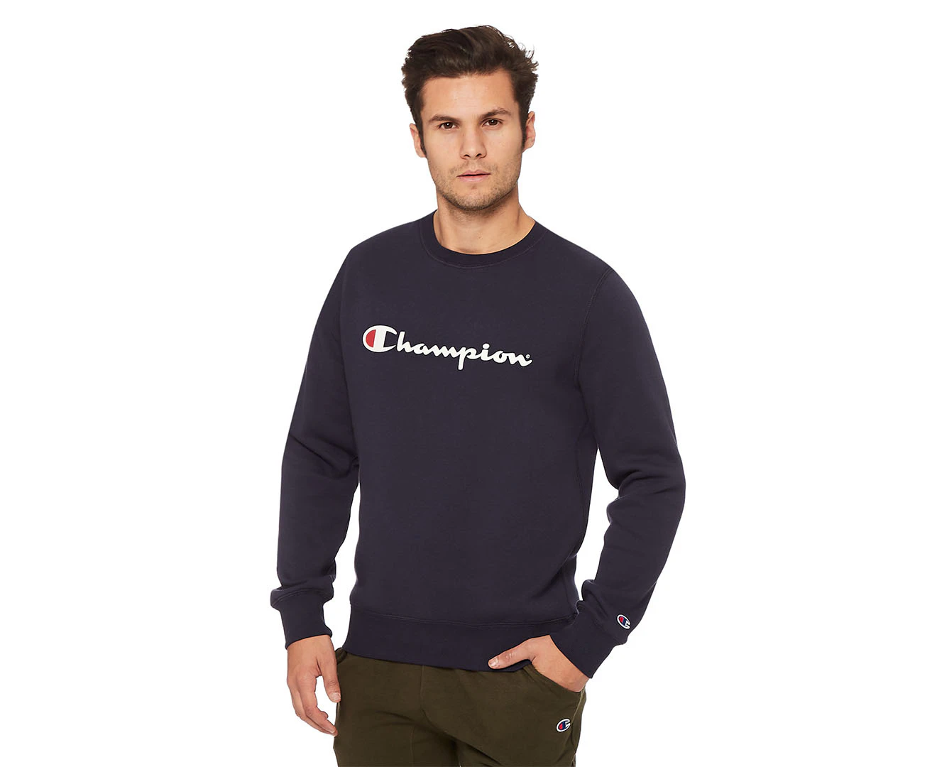 Champion Men's Script Crew Sweatshirt - Navy