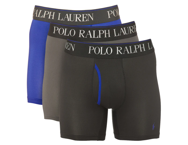 Polo Ralph Lauren Men's Cooling Microfiber 4D-Flex Boxer Briefs 3-Pack - Charcoal Grey/Royal Blue/Polo Black