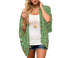 Strapsco Women's Summer Floral Print Kimonos Loose Half Sleeve Chiffon Cardigan Blouses Casual Cover Up - Green Pattern
