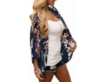 Strapsco Women's Summer Floral Print Kimonos Loose Half Sleeve Chiffon Cardigan Blouses Casual Cover Up - Navy