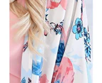 Strapsco Women's Summer Floral Print Kimonos Loose Half Sleeve Chiffon Cardigan Blouses Casual Cover Up - Pink Blue