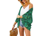 Strapsco Women's Summer Floral Print Kimonos Loose Half Sleeve Chiffon Cardigan Blouses Casual Cover Up - Green Leaf