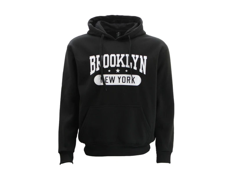 Men’s Pullover Hoodie w Pockets - BROOKLYN   YORK - Black