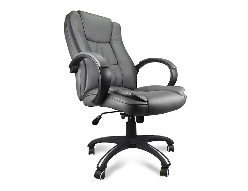 Executive Office Chair High Back PU LEATHER Premium Padded Computer Seat GREY