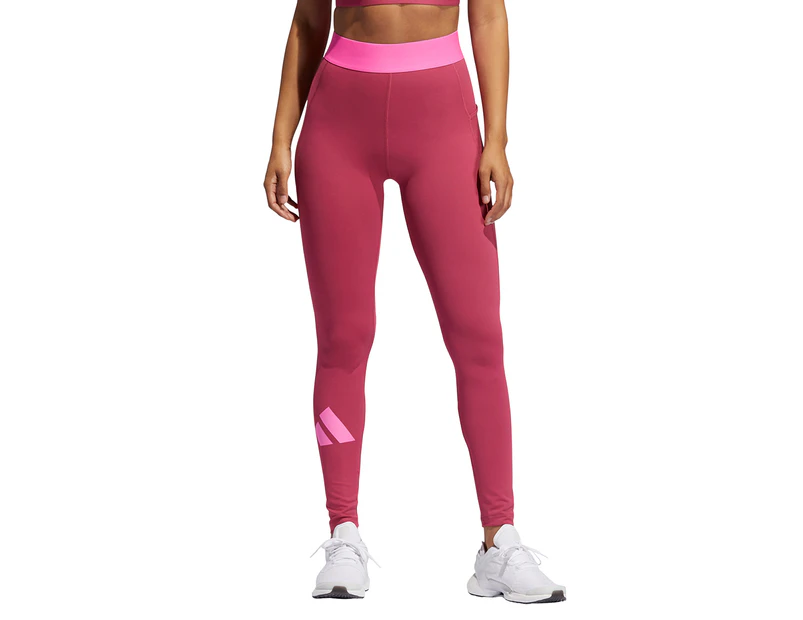 Adidas Women's Techfit Life Mid-Rise Badge Of Sport Long Tights / Leggings - Wild Pink/Team Real Magenta