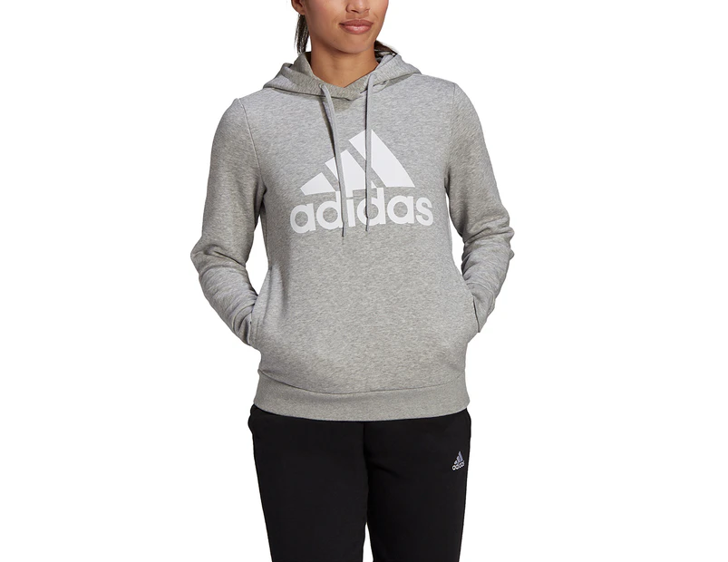 Adidas Women's Loungewear Essentials Logo Fleece Hoodie - Medium Heather Grey/White