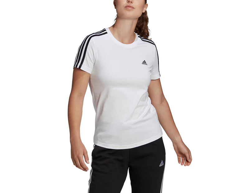 Adidas Women's Loungewear Essentials Slim 3-Stripes Tee / T-Shirt / Tshirt - White/Black