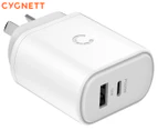 Cygnett PowerPlus 32W PD USB-C & USB-A Dual Wall Charger - White