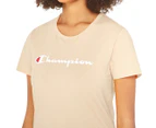 Champion Women's Short Sleeve Script Tee / T-Shirt / Tshirt - Still Beige