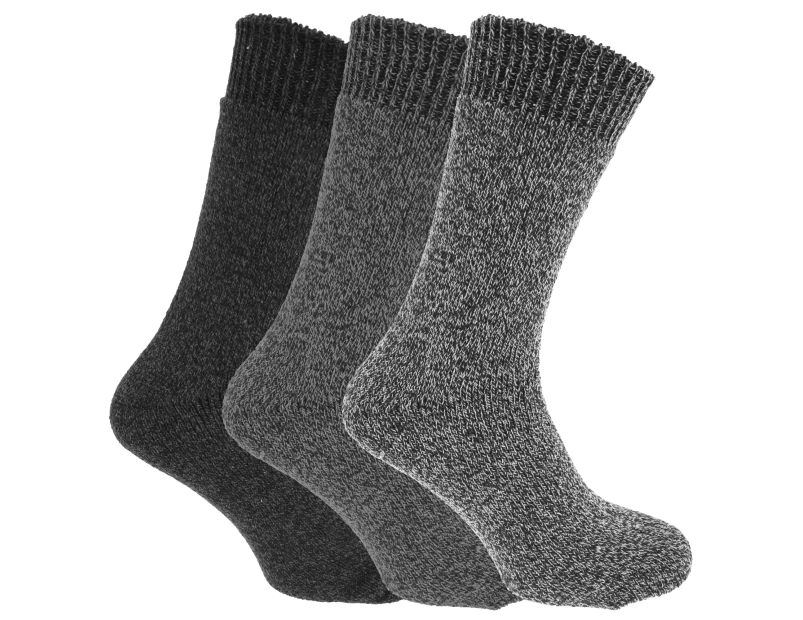 Mens Wool Blend Fully Cushioned Thermal Boot Socks (Pack Of 3) (Shades Of Grey) - MB430